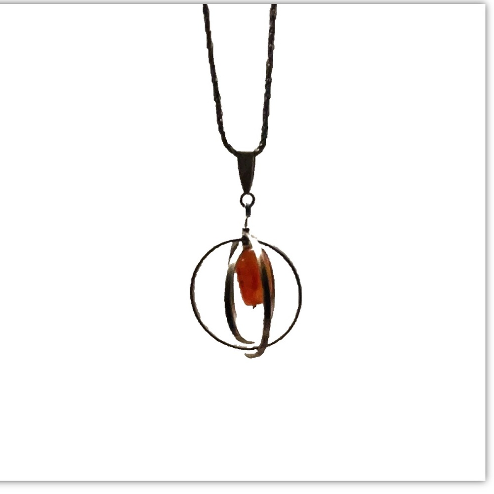 Vintage Boho Amber Sterling Silver Necklace